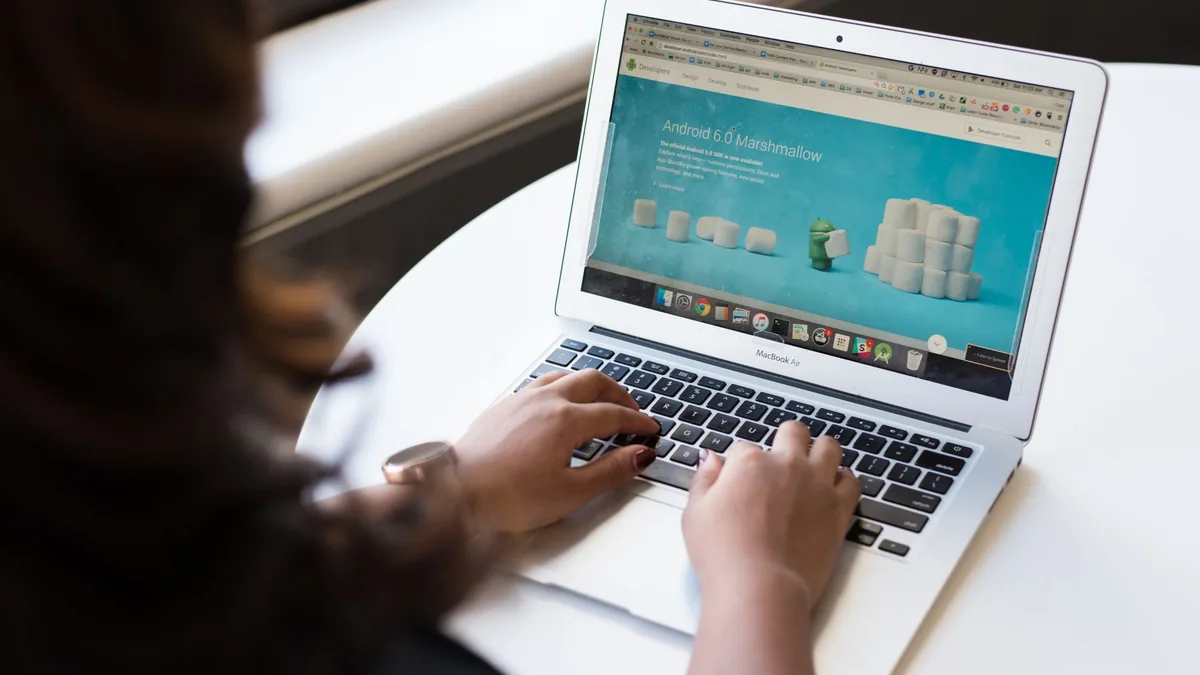 Dizüstü bilgisayarda web sitesini inceleyen kişi