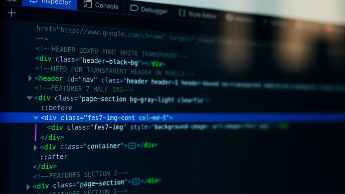 Tarayıcı geliştirici aracında seçili HTML satırları
