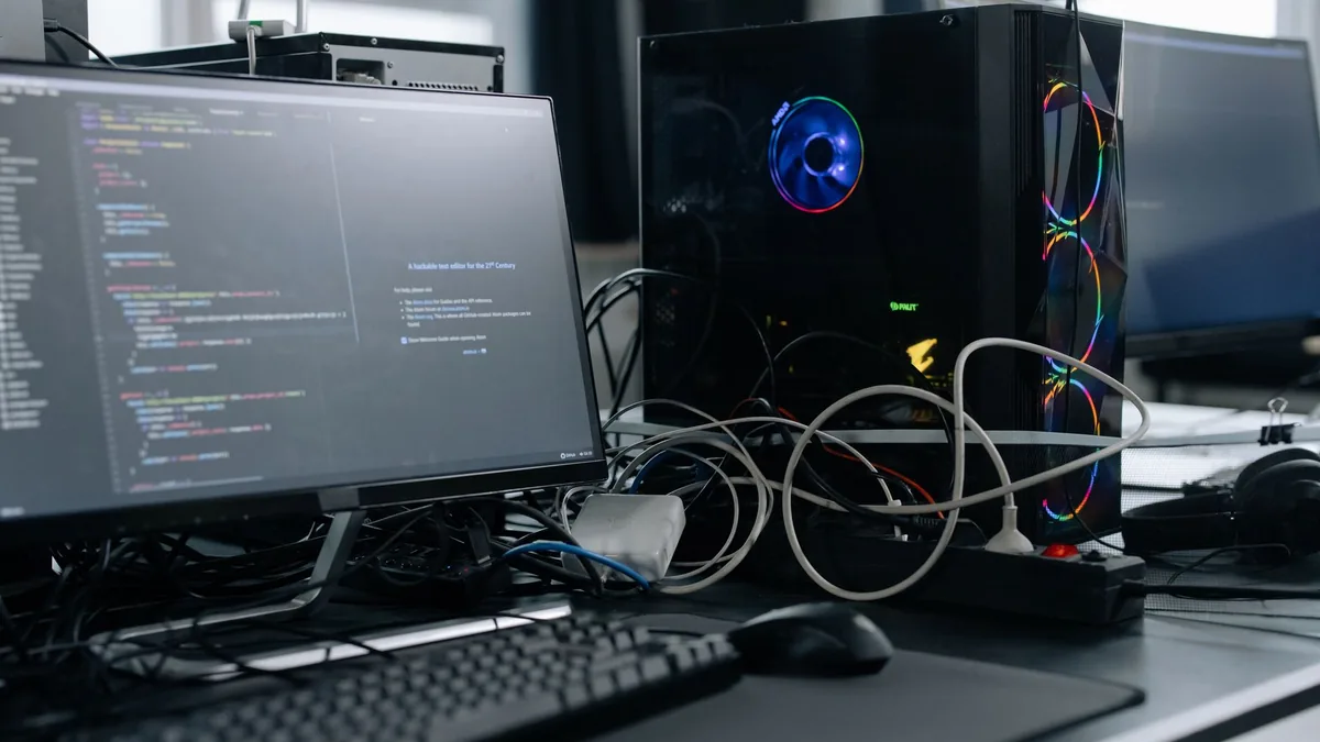 Web sayfası kodlarının açık olduğu çok ekranlı çalışma masası
