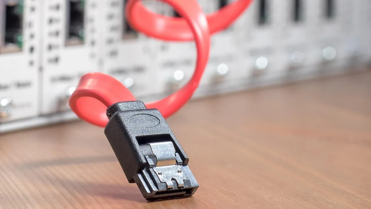 Sunucu kabininde farklı renkte ağ kabloları ve bağlantı yuvaları